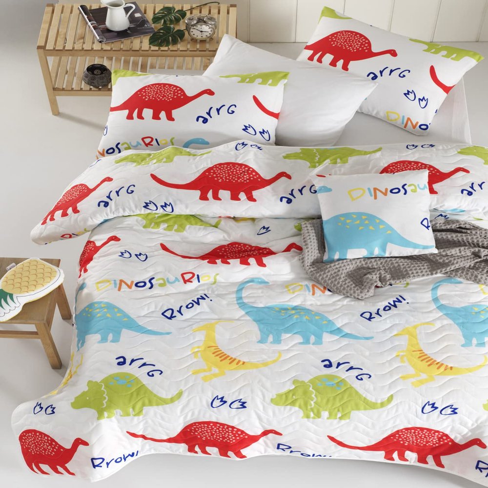 BONPERLA Animals Bedding Set, Full/Queen Size Bedspread Set, Dinosaur Themed Coverlet, Girls Boys Bedding, (Full/Queen)