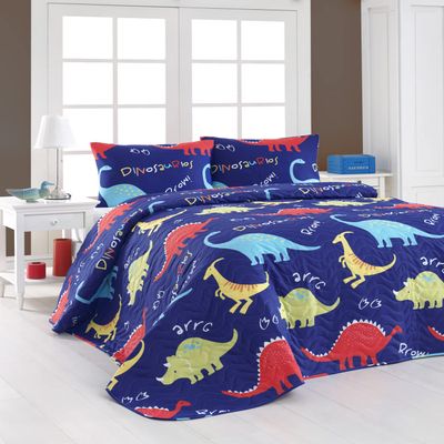 BONPERLA Animals Bedding Set, Full/Queen Size Bedspread Set, Blue Dinosaur Themed Coverlet, Girls Boys Bedding, (Full/Queen)