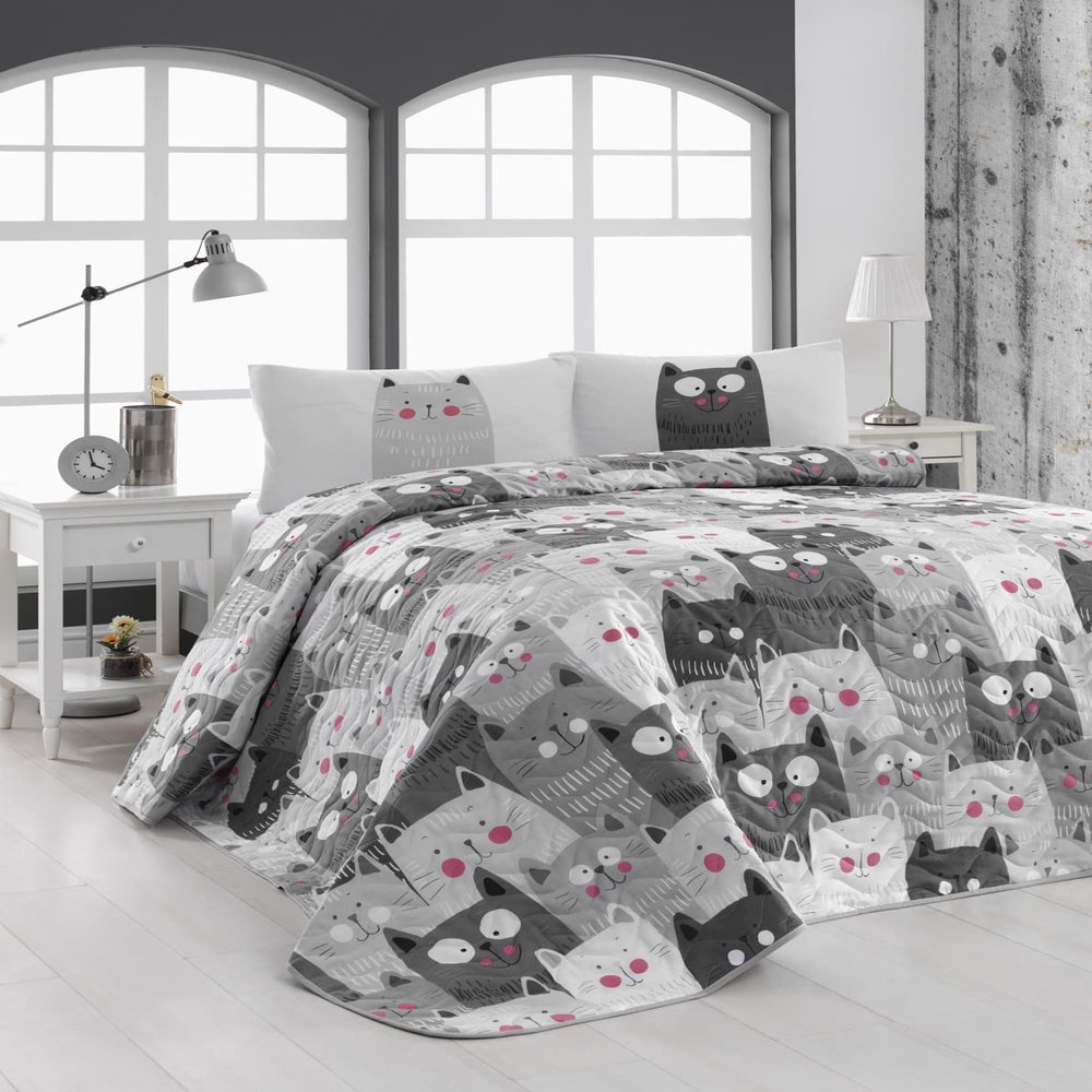 BONPERLA Animals Bedding Set, Full/Queen Size Bedspread Set, Cat Themed Coverlet, Girls Boys Bedding, (Full/Queen)