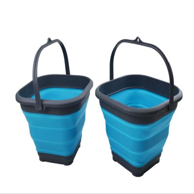 SAMMART 5.5L (1.4 Gallon) Collapsible Square Handy Bucket/Foldable SquareWater Pail/Portable Tub with Handle. (Grey/Ocean Blue (Set of 2))