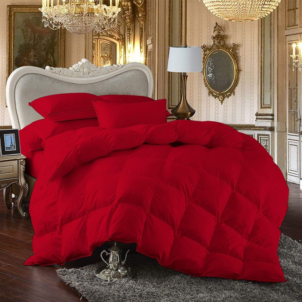Lotus Bedding 100% Egyption Cotton Comforter Set 1000 Series 600 GSM 3 PC Comforter Set Fill Power Buffy Overfilled All Season Blood Red - Queen Size Soft Quilted with Corner Tabs, Winter Warm Fluffy