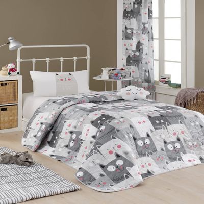 BONPERLA Animals Bedding Set, Twin Size Bedspread Set, Cat Themed Coverlet, Girls Boys Bedding, (Twin)
