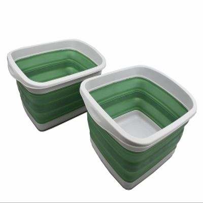 SAMMART 10L (2.6 gallons) Collapsible Plastic Washing Tub-Foldable Tub-Portable Washing Basin/Washtub-Space Saving Outdoor Pop up (Grey/Dark Sea Green (Set of 2))