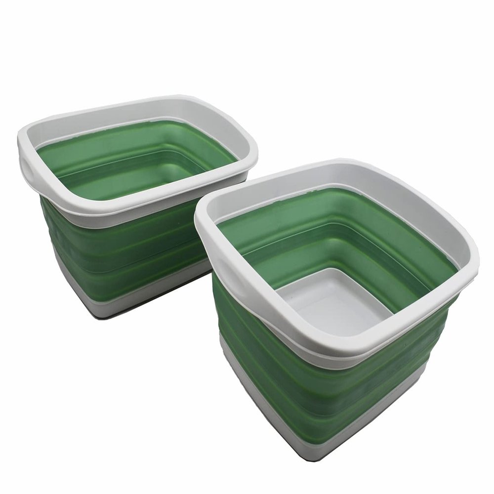 SAMMART 10L (2.6 gallons) Collapsible Plastic Washing Tub-Foldable Tub-Portable Washing Basin/Washtub-Space Saving Outdoor Pop up (Grey/Dark Sea Green (Set of 2))