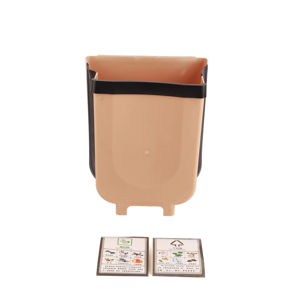 9L Hanging Kitchen Waste Bin, Hanging Waste Basket with Fixing Bracket, Hanging Kitchen Trash Can for Kitchen (Brown)
