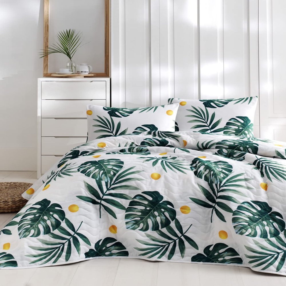 BONPERLA Plant Bedding Set, Twin Size Bedspread Set, Monstera Themed Coverlet, Girls Boys Bedding, (Twin)