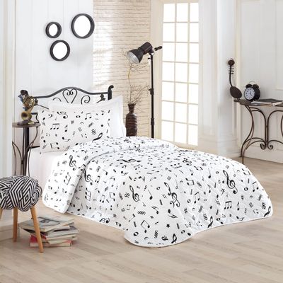 BONPERLA Music Bedding Set, Twin Size Bedspread Set, Melody White Themed Coverlet, Girls Boys Bedding, (Twin)