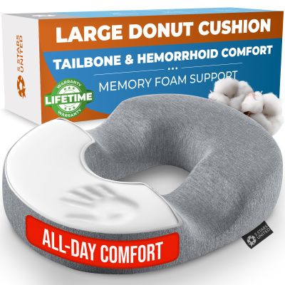 5 STARS UNITED Donut Pillow Hemorrhoid Tailbone Cushion  Large Floor Cushion for Pain Relief  Coccyx, Prostate, Sciatica, Pelvic Floor, Pressure Sores, Pregnancy, Postpartum Recovery, Gray