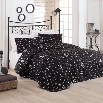 BONPERLA Music Bedding Set, Full/Queen Size Bedspread Set, Melody Black Themed Coverlet, Girls Boys Bedding, (Full/Queen)