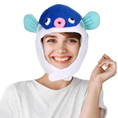 Plush Funny Cartoon Puffer Fish Xmas Headwear Costume Hat for Party, Cosplay, Festival, Carnival