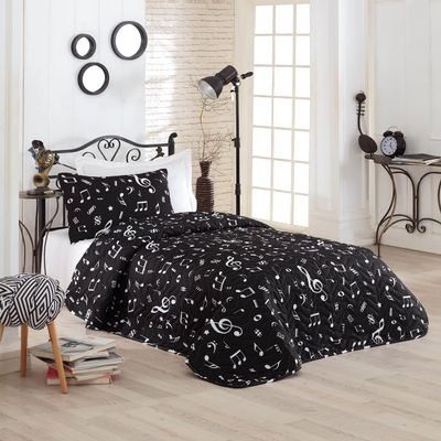 BONPERLA Music Bedding Set, Twin Size Bedspread Set, Melody Black Themed Coverlet, Girls Boys Bedding, (Twin)