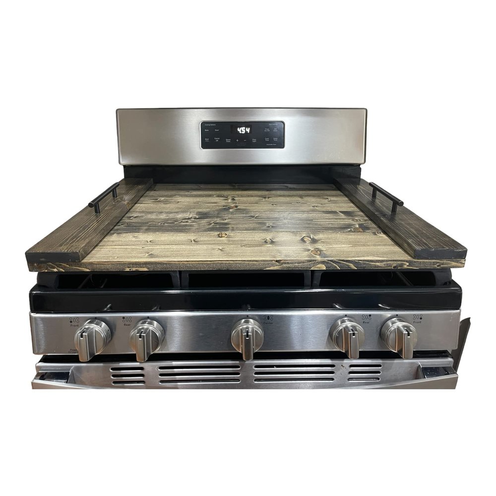 Handmade Industrial Farmhouse Stove Top Cover Noodle Board/Serving Tray with Black Matte Handles (True Black)