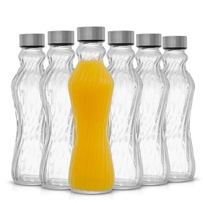 JoyJolt Fluted Glass Water Bottles Set of 6-18 oz Glass Bottles with Stainless Steel Leakproof Lids