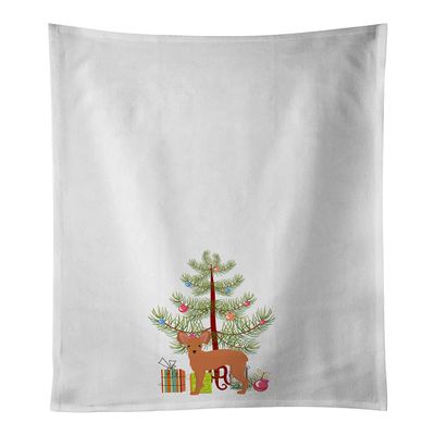 Caroline's Treasures CK3484WTKT Russkiy Toy or Russian Toy Terrier Christmas Tree White Kitchen Towel Set of 2 Dish Towels Decorative Bathroom Hand towel for Hand, Face, Hair, Yoga, Tea, Dishcloth, 19