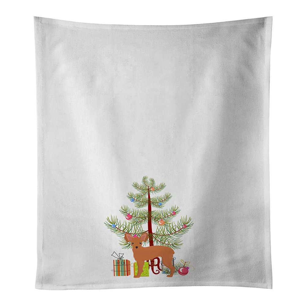 Caroline's Treasures CK3484WTKT Russkiy Toy or Russian Toy Terrier Christmas Tree White Kitchen Towel Set of 2 Dish Towels Decorative Bathroom Hand towel for Hand, Face, Hair, Yoga, Tea, Dishcloth, 19