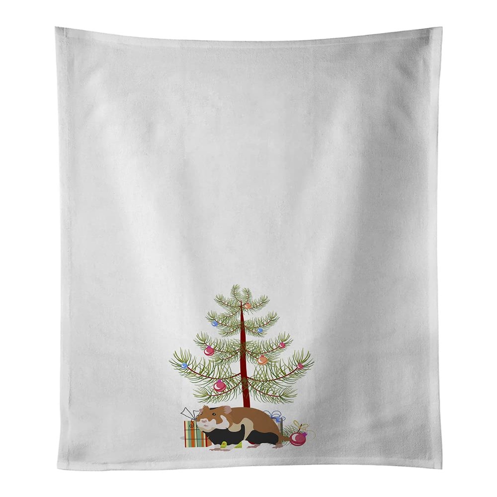 Caroline's Treasures CK4453WTKT European Hamster Merry Christmas White Kitchen Towel Set of 2 Dish Towels Decorative Bathroom Hand Towel for Hand, Face, Hair, Yoga, Tea, Dishcloth, 19 X 25, White