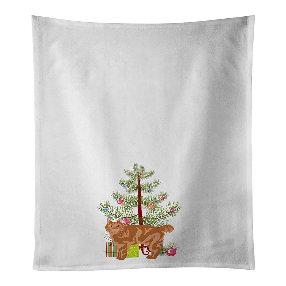 Caroline's Treasures CK4640WTKT Kurilian Bobtail Cat Merry Christmas White Kitchen Towel Set of 2 Dish Towels Decorative Bathroom Hand Towel for Hand, Face, Hair, Yoga, Tea, Dishcloth, 19 X 25, White