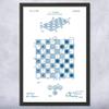 Framed Checkers Board Print, Chess Player Gift, Gaming Decor, Chess Club Art, Game Lover Gift, Game Room Art Blue & White (18x24) view 1