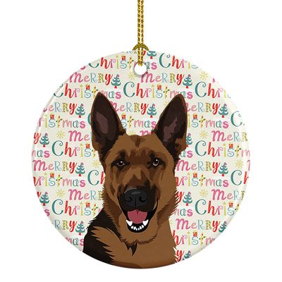 Caroline's Treasures German Shepherd Black and Tan #2 Christmas Ceramic Ornament Christmas Tree Hanging Decorations for Home Christmas Holiday, Party, Gift, 3 in, Multicolor
