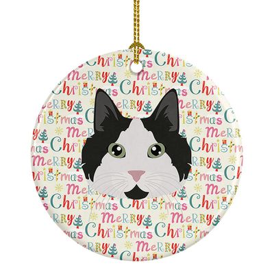 Caroline's Treasures Cymric Cat Christmas Ceramic Ornament Christmas Tree Hanging Decorations for Home Christmas Holiday, Party, Gift, 3 in, Multicolor