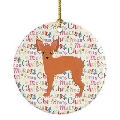 Caroline's Treasures Russian Tor Terrier #2 Merry Christmas Ceramic Ornament Christmas Tree Hanging Decorations for Home Christmas Holiday, Party, Gift, 3 in, Multicolor
