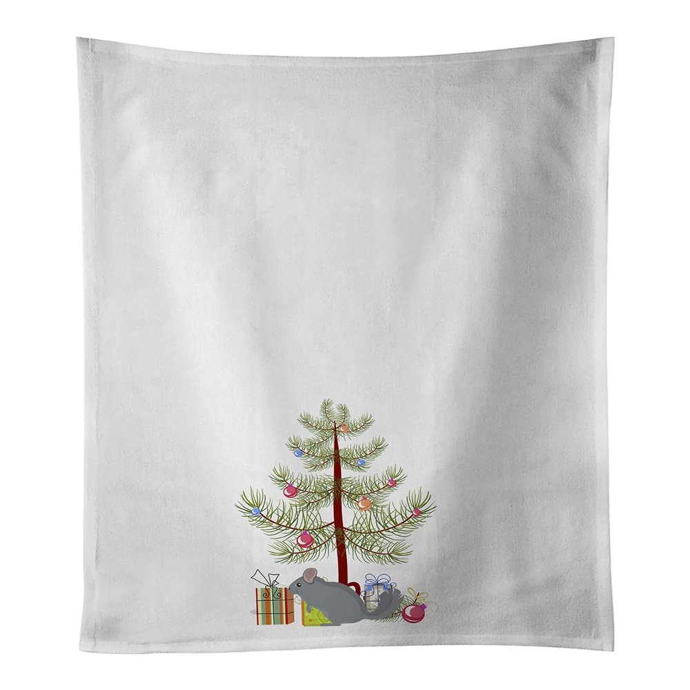 Caroline's Treasures CK4434WTKT Foggy Chinchilla Merry Christmas White Kitchen Towel Set of 2 Dish Towels Decorative Bathroom Hand Towel for Hand, Face, Hair, Yoga, Tea, Dishcloth, 19 X 25, White