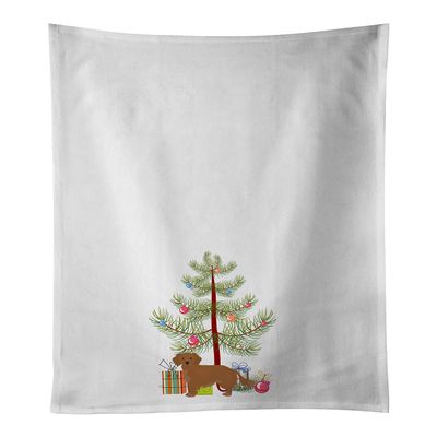 Caroline's Treasures CK3486WTKT Small Greek Domestic Dog Kokoni Christmas Tree White Kitchen Towel Set of 2 Dish Towels Decorative Bathroom Hand Towel for Hand, Face, Hair, Yoga, Tea, Dishcloth, 19 X