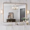 LOAAO 48X36 Gold Bathroom Mirror, Rounded Rectangle Gold Frame Mirror, Brushed Gold Bathroom Vanity Mirror Wall-Mounted, Anti-Rust, Tempered Glass, Hangs Horizontally or Vertically view 4