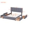 Classic Queen Size Platform Bed with Upholstered Headboard and 4 Drawers, Linen Fabric Storage Bed with Strong Wooden Slats,for bedrooms,Guest Rooms (Dark Gray#k) view 2