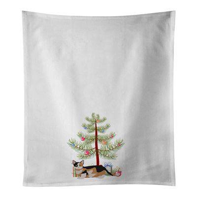Caroline's Treasures CK4656WTKT Munchkin Cat Merry Christmas White Kitchen Towel Set of 2 Dish Towels Decorative Bathroom Hand Towel for Hand, Face, Hair, Yoga, Tea, Dishcloth, 19 X 25, White