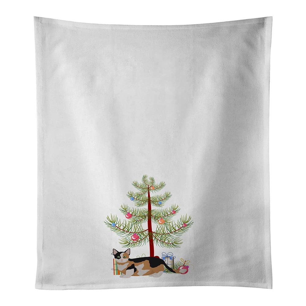 Caroline's Treasures CK4656WTKT Munchkin Cat Merry Christmas White Kitchen Towel Set of 2 Dish Towels Decorative Bathroom Hand Towel for Hand, Face, Hair, Yoga, Tea, Dishcloth, 19 X 25, White