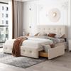 Classic Queen Size Platform Bed with Upholstered Headboard and 4 Drawers, Linen Fabric Storage Bed with Strong Wooden Slats,for bedrooms,Guest Rooms (Beige#k) view 1