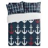 3 Pieces Duvet Cover California King Bedding Sets Nautical Red and White Anchors Luxury Soft Comforter Cover with Pillowcases Ocean Element on Dark Blue Microfiber Quilt Covers Set for Bedroom Decor view 2
