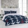 3 Pieces Duvet Cover California King Bedding Sets Nautical Red and White Anchors Luxury Soft Comforter Cover with Pillowcases Ocean Element on Dark Blue Microfiber Quilt Covers Set for Bedroom Decor view 3