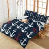 3 Pieces Duvet Cover California King Bedding Sets Nautical Red and White Anchors Luxury Soft Comforter Cover with Pillowcases Ocean Element on Dark Blue Microfiber Quilt Covers Set for Bedroom Decor view 4