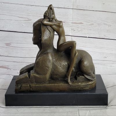 Large Regency Bronze, Ormolu and Black Slate Sphinx W/Nymph Nude Artwork Hot Cast Artwork Decor Art by Think Bronze