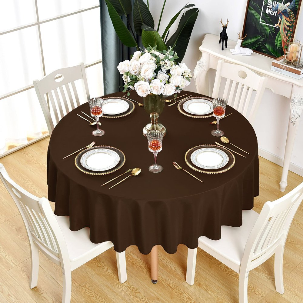 KAIPHO Brown Round Tablecloth - Waterproof Stain Resistant Wrinkle Free Table Cloth, 210GSM Polyester Washable Wipeable Table Cover for Party, Banquet, Wedding, Indoor and Outdoor(48 inch, Circle)