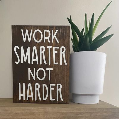 asbwuo Work Smarter Not Harder Sign- Office Decor - Inspirational Desk Quotes Sign - Home Office Decor - Cubicle Sayings 8 X 8 Inch