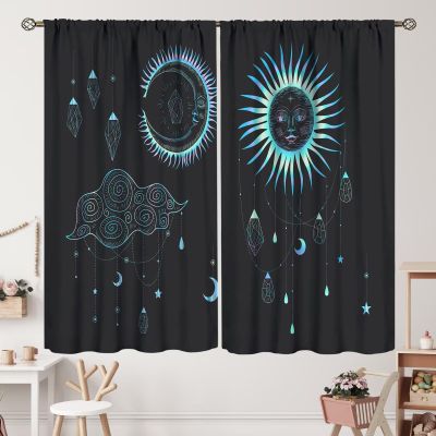 Sun Moon Mandala Window Curtains Bohemian Curtains for Bedroom, Boho Hippie Window Drapes for Kids Boys Girls Teens Living Room, Tribal Exotic Floral Window Treatments Curtains 84x84in