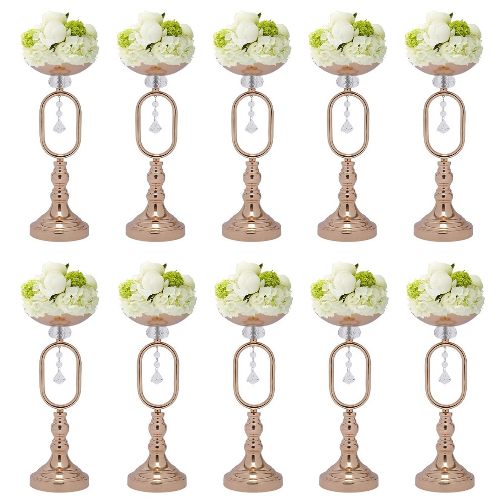 10 Pcs Gold Vases for Centerpieces, 15.5" Candle Stand Centerpieces for Wedding Metal Flower Stand Versatile Wedding Pillar Candle Holder Decorations for Reception Tables