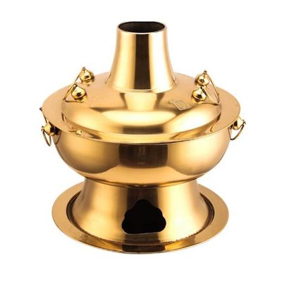 Chafing Dishes Stainless Steel Hotpot Chinese Charcoal Hotpot Split Household Traditional Charcoal Hotpot Lamb Outdoor Picnic Pot (Color : Gold, Size : 28cm)