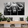 3 Panels Black and White Animals Canvas Painting House Decoration Buffalo Wall Art Wildlife Home Decor for Living Room Bedroom Cattle Gazing Poster Pictures Modern Office Wall Dcor (60"Wx40"H) view 2