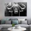 3 Panels Black and White Animals Canvas Painting House Decoration Buffalo Wall Art Wildlife Home Decor for Living Room Bedroom Cattle Gazing Poster Pictures Modern Office Wall Dcor (60"Wx40"H) view 3