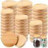 40 Pieces Bamboo Mason Jar Lids Storage Canning Jar Lids 20 Pcs Regular Mouth 20 Pcs Wide Mouth Reusable Wooden Mason Container Sealing for Home Kitchen Wedding, 2 Sizes view 1