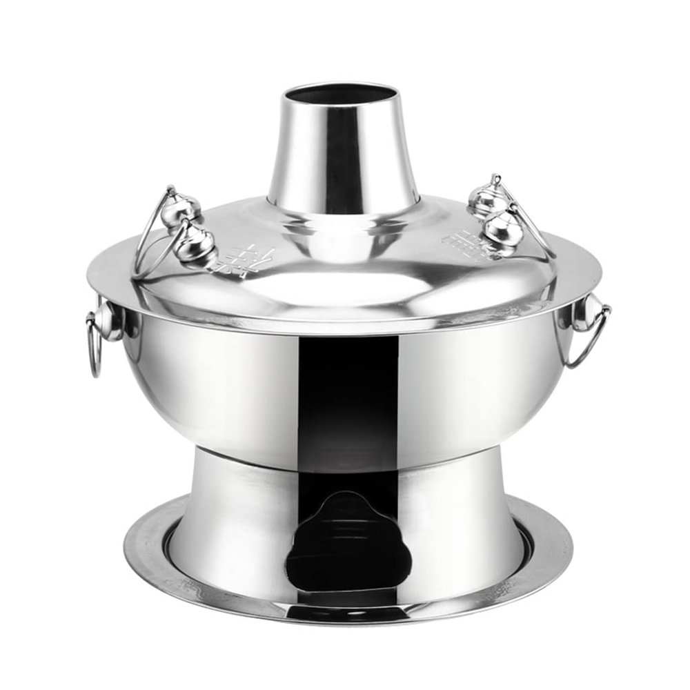Chafing Dishes Stainless Steel Hotpot Chinese Charcoal Hotpot Split Household Traditional Charcoal Hotpot Lamb Outdoor Picnic Pot (Color : Silver, Size : 28cm)