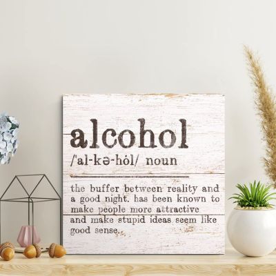 Alcohol Definition Wood Signs Alcohol Definition Typography Wooden Signs Motivational Wall Art Rustic Wall Decorations for Living Room Kitchen Wall Hanging Wall Sign Home Decor Gift 10x10in