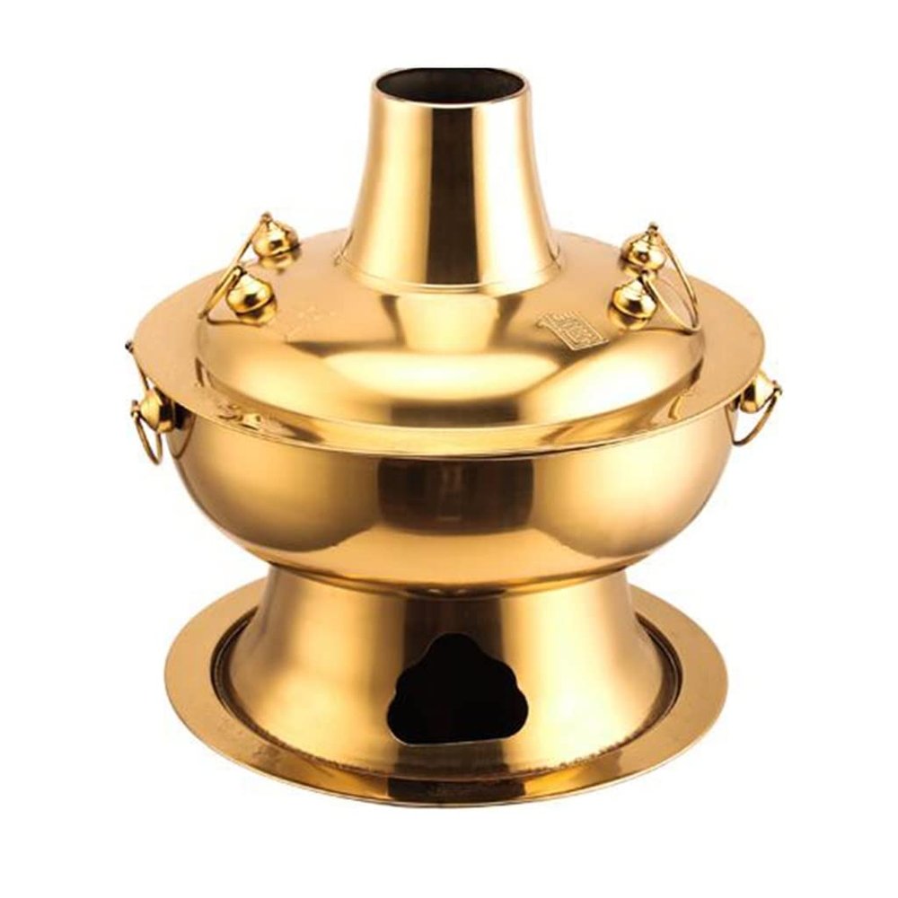 Chafing Dishes Stainless Steel Hotpot Chinese Charcoal Hotpot Split Household Traditional Charcoal Hotpot Lamb Outdoor Picnic Pot (Color : Gold, Size : 34cm)