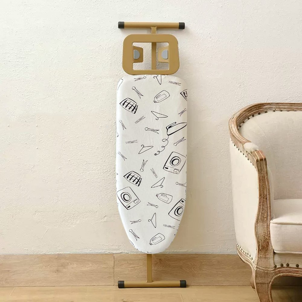 Golden Frame Ironing Board with T-Leg,Ironing Boards Height Adjustable, Foldable, Steam Iron Rest, 100% Cotton Cover with Extra-Thick Pad for Comfortable Ironing,for Home Laundry Rooms or Dorms ( Colo