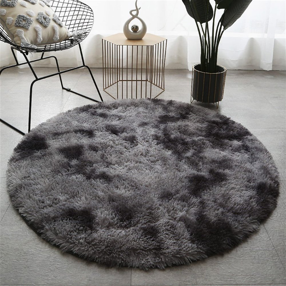 Lifup Round Fluffy Soft Area Rug, Tie Dye Plush Shaggy Circular Carpet for Living Room Bedroom Home Dcor Dark Grey 3.6 Feet