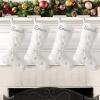 Amidaky Personalized Christmas Stockings 6 Pack White Faux Fur Christmas Stockings Customized with Names Embroidered Silver Snowflake Large for Family Holiday Xmas Party Decorations view 1